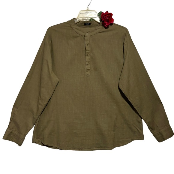 CoofAndy Green long tab sleeve Cotton & hemp henley 1/4 button 3 XL NWOT - Picture 1 of 10